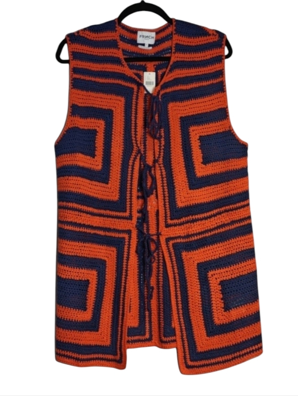 FRNCH Orange and Navy Crocheted Vest